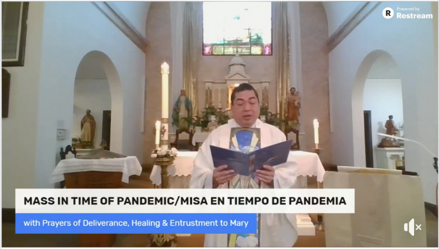 Father Alvin Villaruel of the St. Francis Solano Catholic Church in Sonoma performs a special mass in the time of a pandemic that was suggested by the Order of the United States Catholic Bishops.