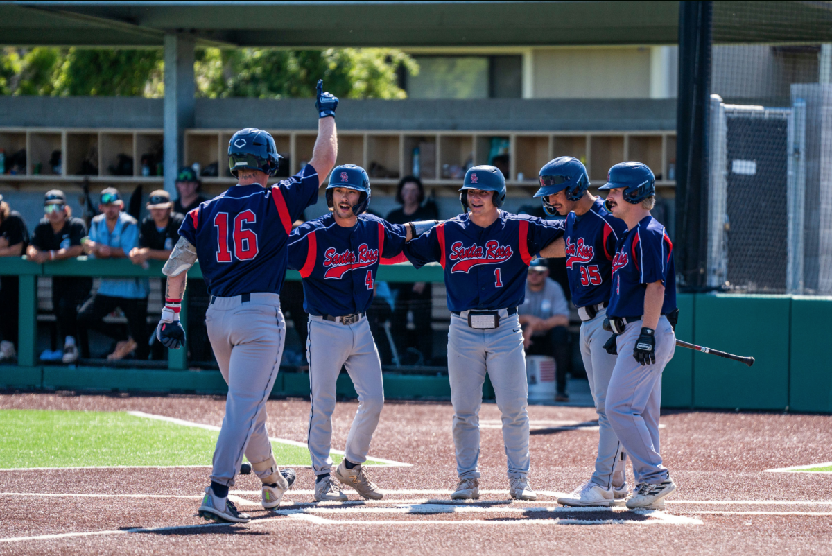 Designated hitter Jake McCoy jogs up to home plate after a three-run home run in the top of the third against Cabrillo College in the final round of the CCCAA Super Regionals in Hayward on Friday, May 10, 2024.