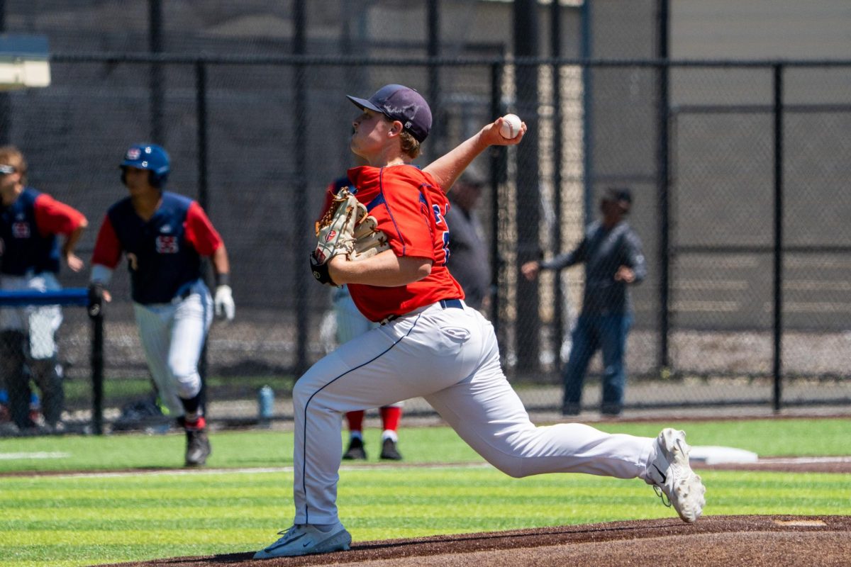 Russell Freedheim relieves pitcher Eli Yamanaka in the bottom of the sixth against College of San Mateo in game 2 of the CCCAA Regional Playoffs at home on Friday, May 3, 2024.