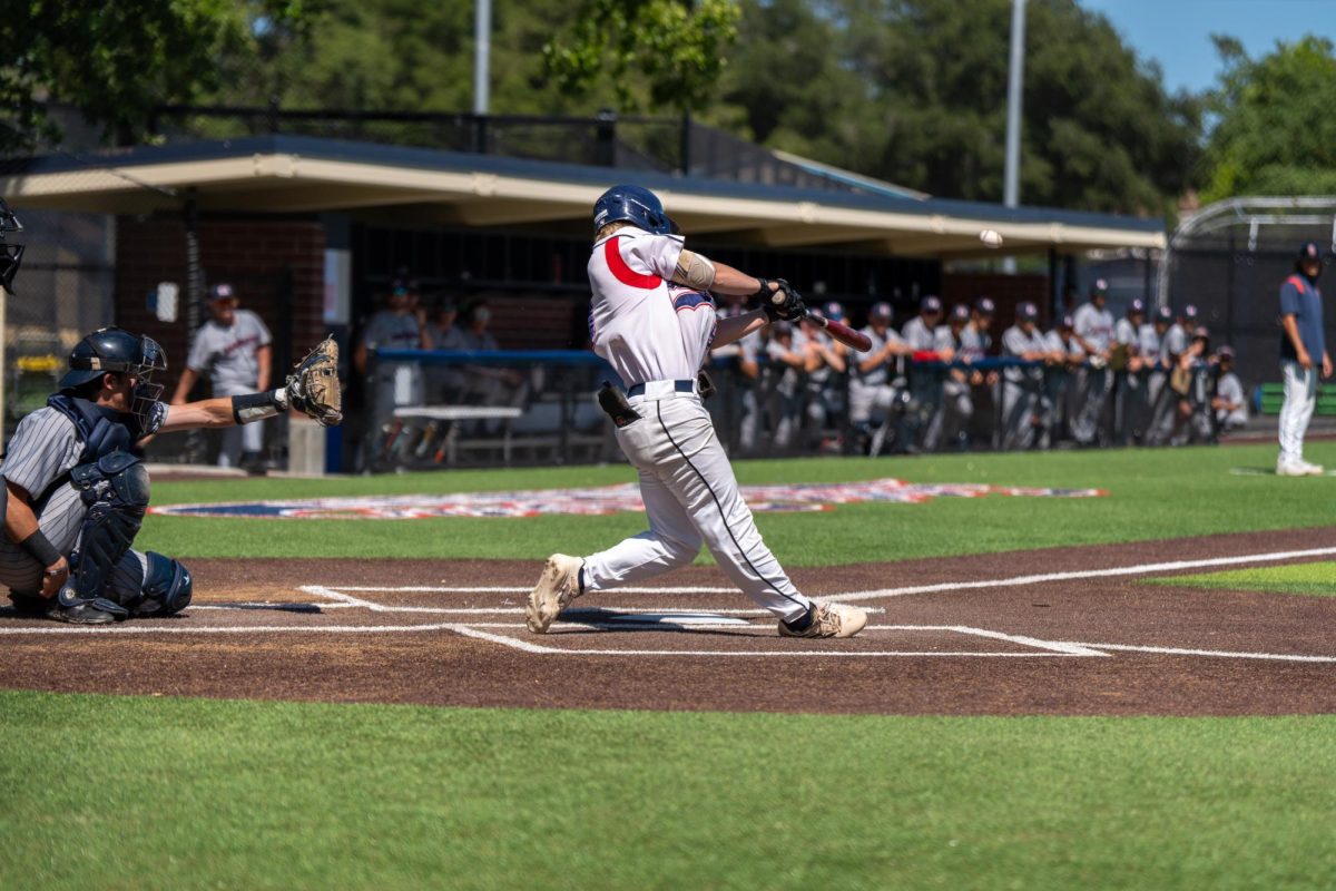 Third baseman Keenan Morris hits a home run in the bottom of the fourth against College of San Mateo in game 1 of the CCCAA Regional Playoffs at home on Thursday, May 2, 2024.