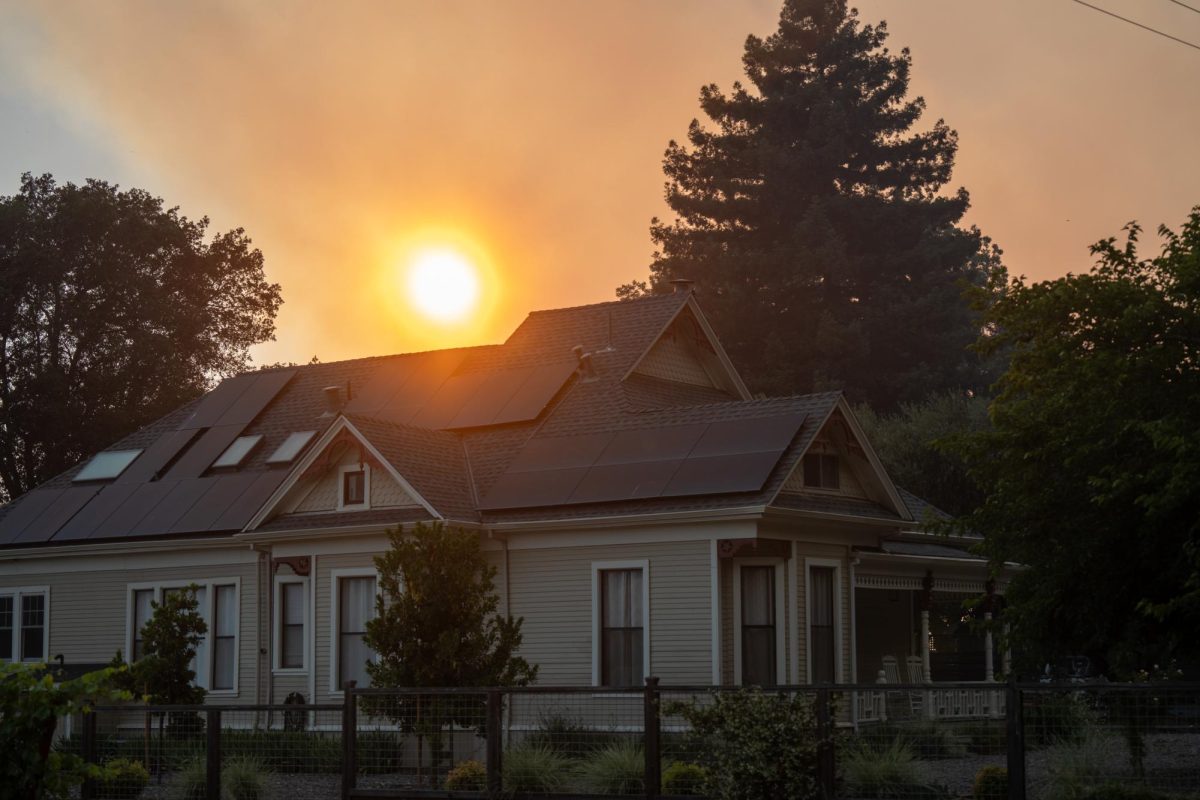 The smoke from the Point Fire covers the sun on Skaggs Springs Road on Sunday, June 16, 2024.