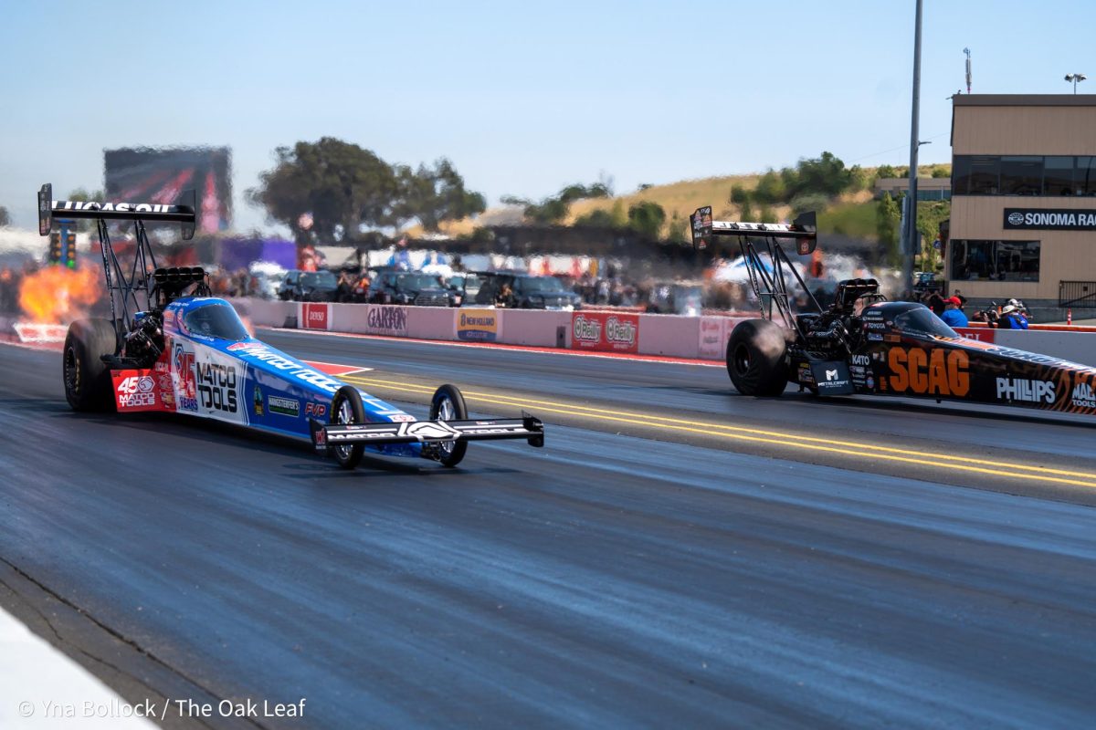 Top Fuel driver Antron Brown (left) is the 7th seed after Saturday's run of 3.685 ET at 336.40 mph while Justin Ashley is the 5th seed after a run of 3.683 ET at 333.91 mph at the DENSO NHRA Sonoma Nationals on Saturday, July 27, 2024 in Sonoma.