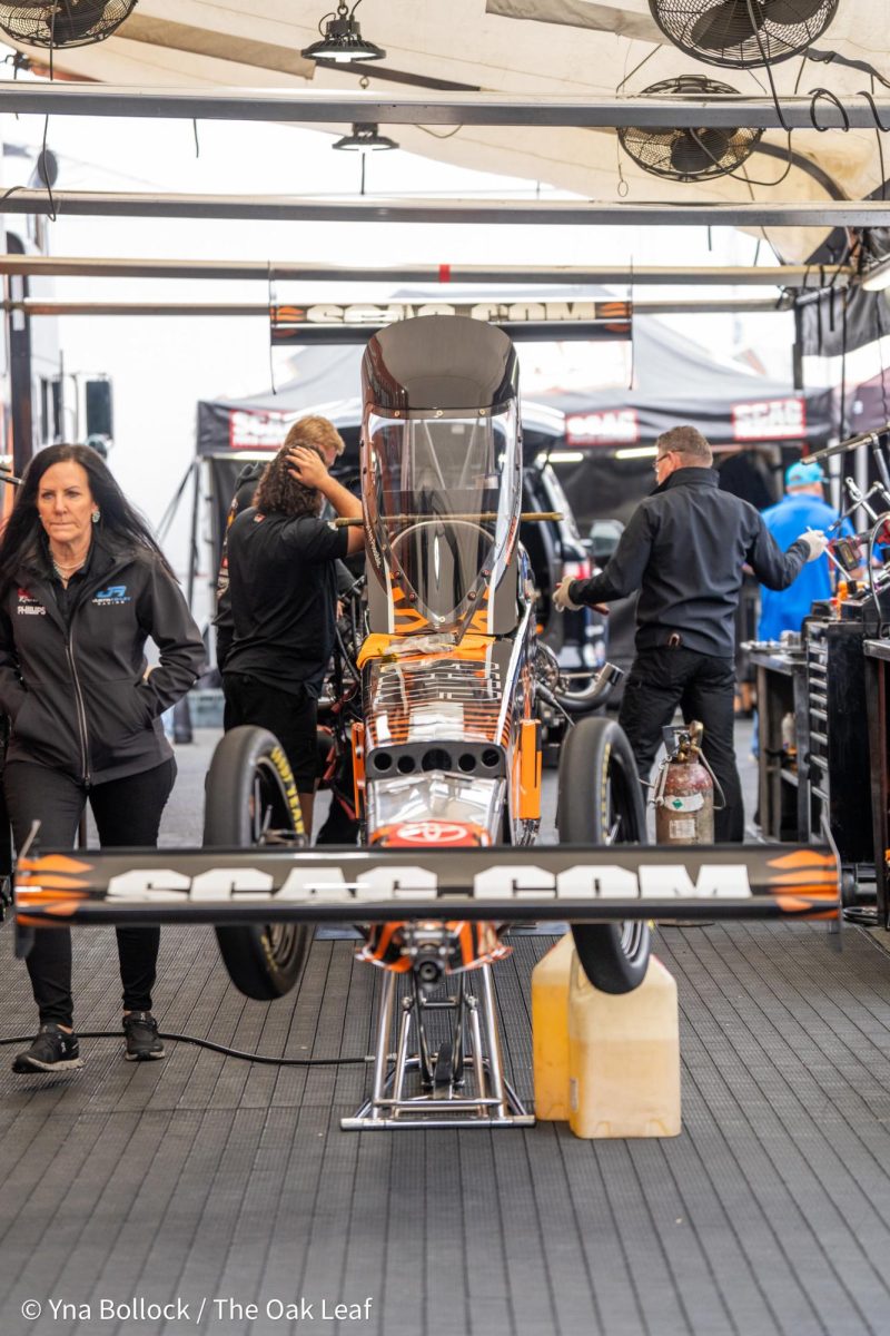 Members of the SCAG racing team make adjustments ahead of Saturday's first round at the DENSO NHRA Sonoma Nationals on Saturday, July 27, 2024 in Sonoma. 