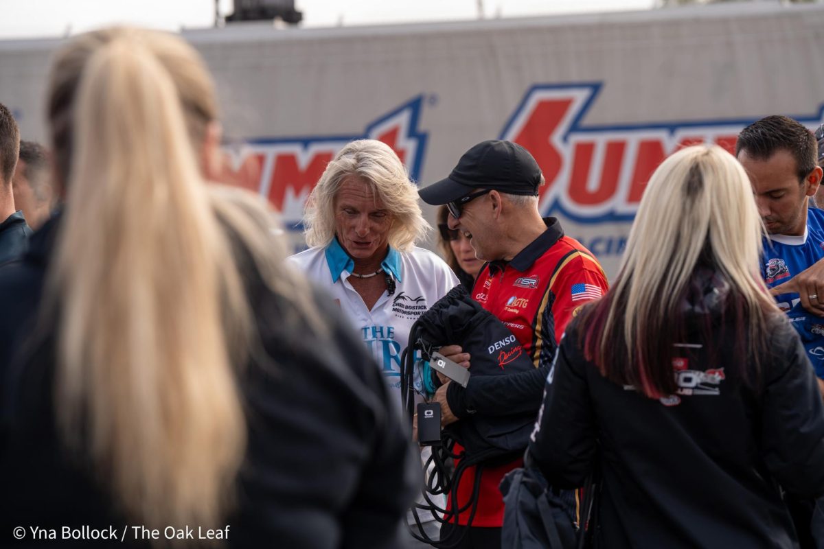 Pro Stock Motorcycle drivers Chris Bostick (left) and Matt Smith (right) get ready to enter the stage during pre-race ceremonies at the DENSO NHRA Sonoma Nationals on Sunday, July 28, 2024 in Sonoma. 