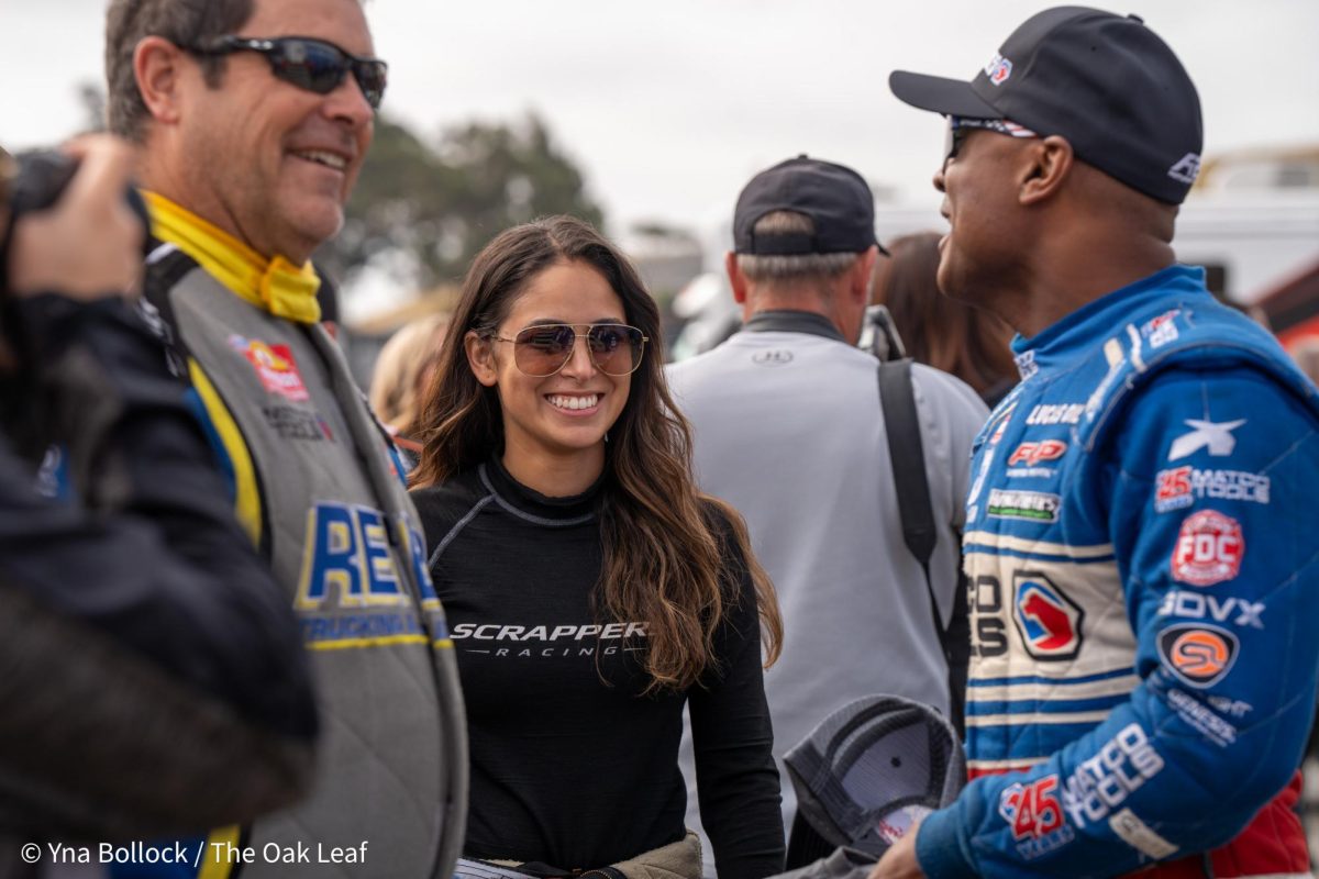 From left to right: Top Fuel drivers Shawn Reed, Jasmine Salinas, and Antron Brown are all smiles as they get ready for driver introductions during pre-race ceremonies at the DENSO NHRA Sonoma Nationals on Sunday, July 28, 2024 in Sonoma. 