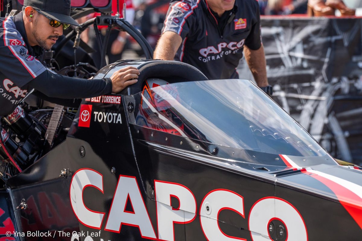 Top Fuel driver Billy Torrence is pushed toward his starting lane at the DENSO NHRA Sonoma Nationals on Sunday, July 28, 2024 in Sonoma. 