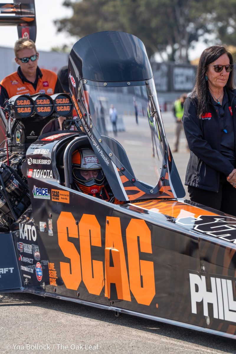 Top Fuel driver Justin Ashley steadies himself prior to his first run of the day at the DENSO NHRA Sonoma Nationals on Sunday, July 28, 2024 in Sonoma. 