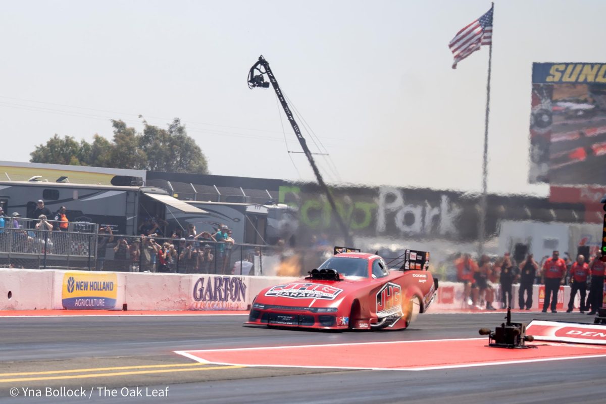 Funny Car driver Matt Hagan wins the second round of the day against Chad Green with a run of 3.932 ET at 331.94 mph at the DENSO NHRA Sonoma Nationals on Sunday, July 28, 2024 in Sonoma. 