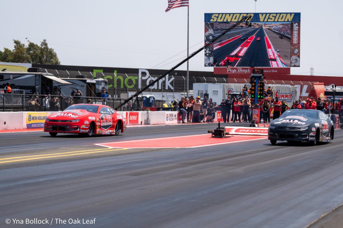 Pro Stock drivers Chris McGaha (left) and Aaron Stanfield (right) compete in the first round of eliminations the DENSO NHRA Sonoma Nationals on Sunday, July 28, 2024 in Sonoma. 