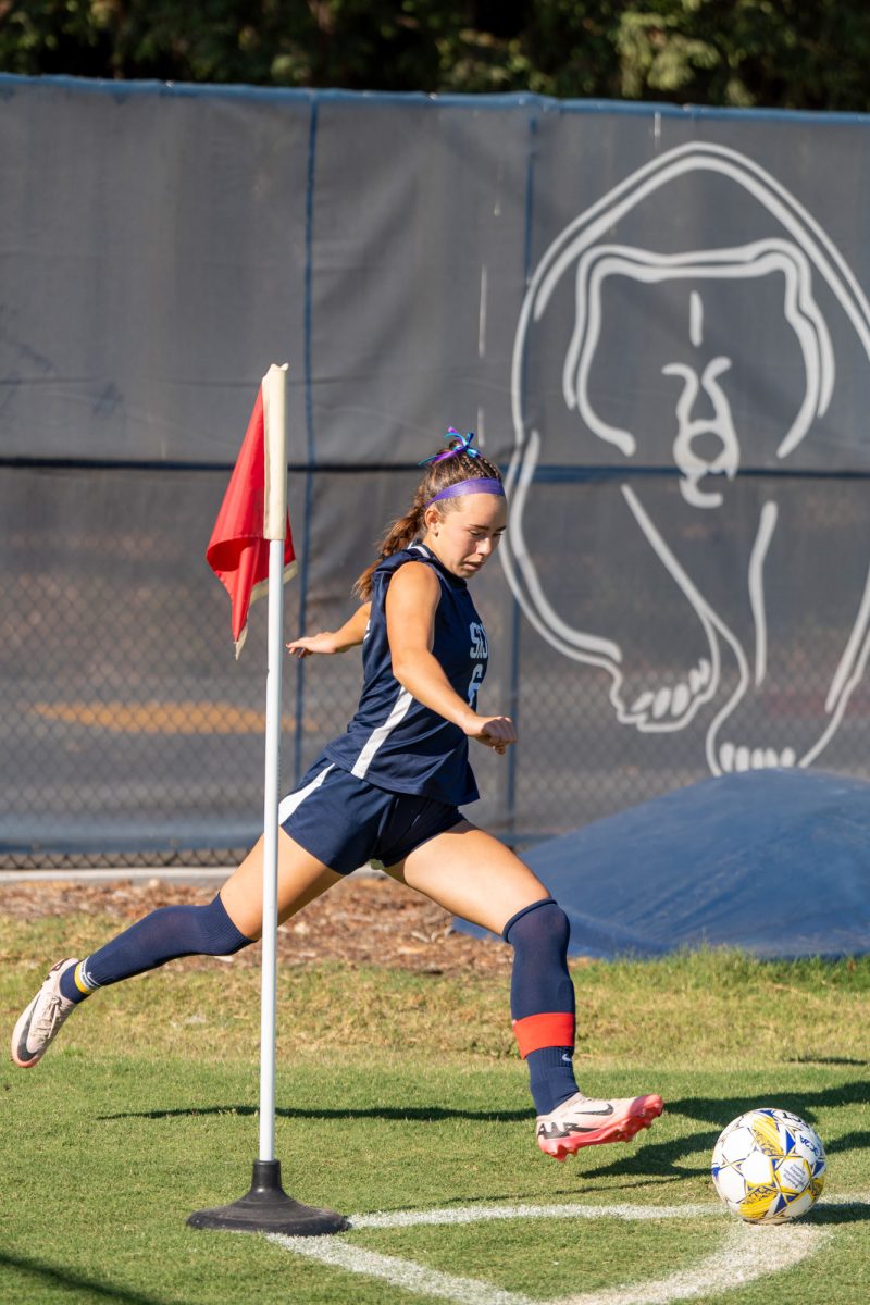 Bearcubs midfielder/forward Olivia Hohnstein sending in a corner as they search for the opener against Hartnell on Sept. 24, 2024 