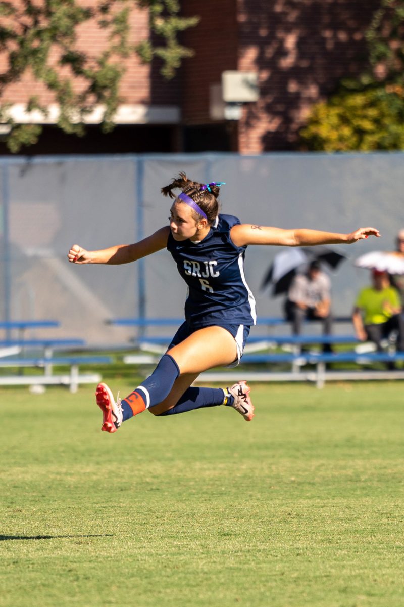 Santa Rosa’s midfielder/forward Oliva Hohnstein taking a long range shot against Hartnell on Sept. 24, 2024. 