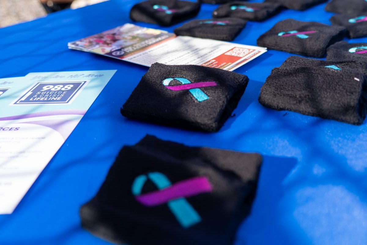 Collateral for suicide awareness from Student Health Services  is available for students near the entrance of the soccer field for the women's soccer game against Hartnell on Sept. 24, 2024 