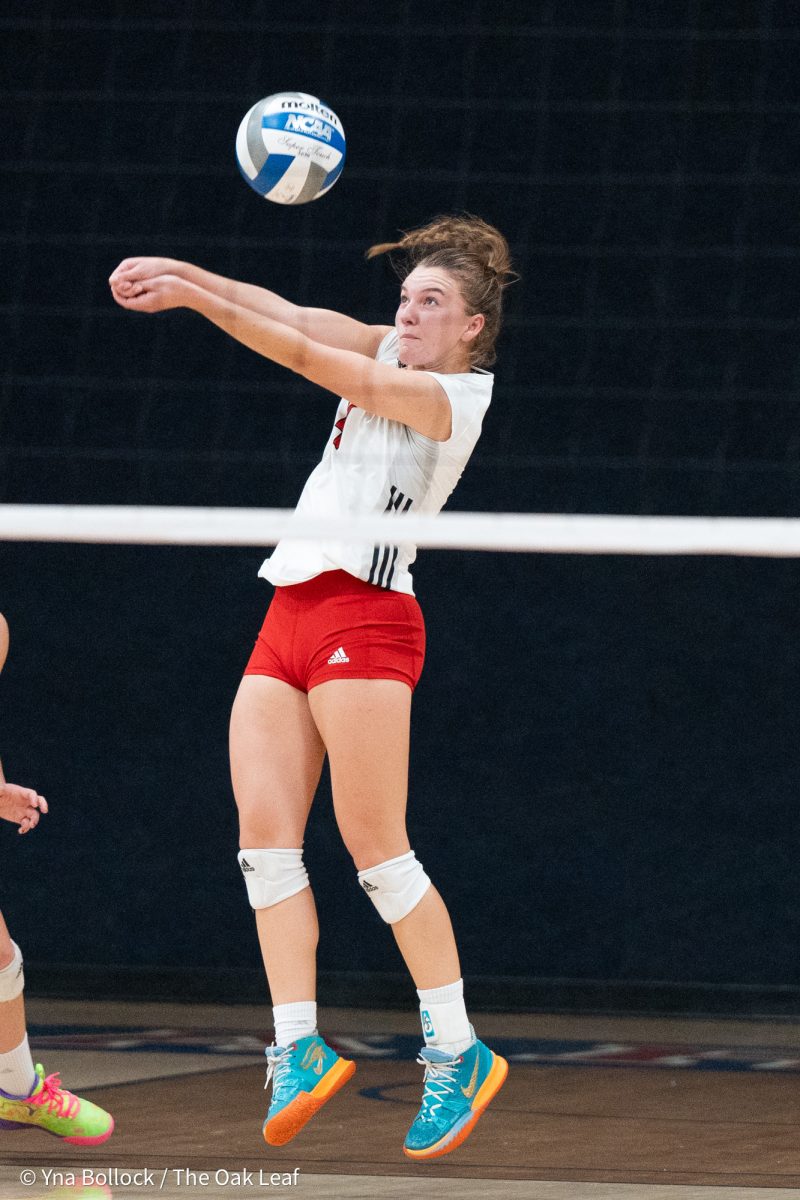 Outside hitter Madison Shaw keeps the ball live against Folsom Lake on Friday, September 27, 2024.