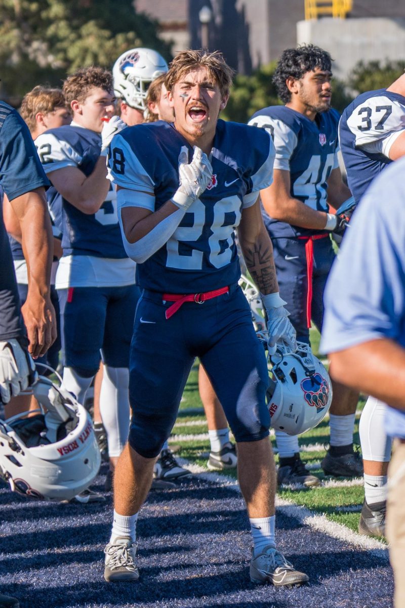 Runningback Damian Escarcega gets hyped up right before kickoff at Santa Rosa's Bailey Field on Saturday, September 7, 2024.