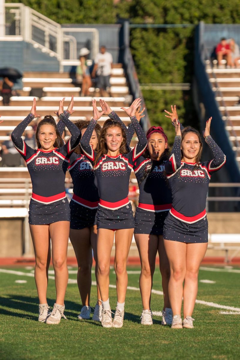 SRJC Cheer performs during halftime at Santa Rosa's Bailey Field on Saturday, September 7, 2024.