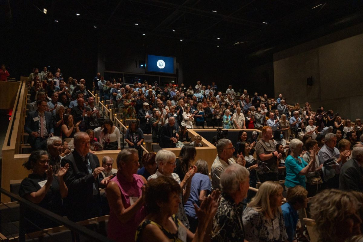 Attendees rise to their feet as SRJC President and Superintendent Dr. Angélica Garcia concludes her address in Burbank Auditorium on Thursday, Sept. 5, 2024.