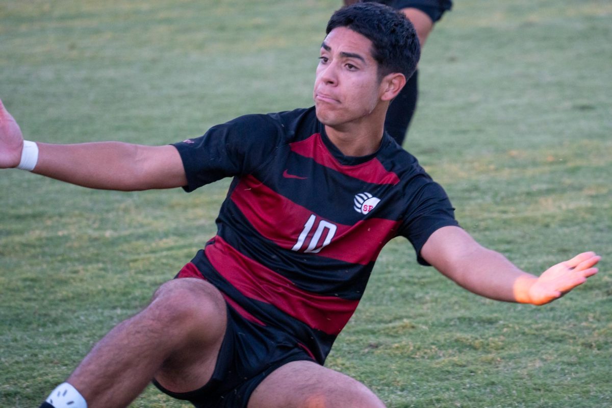 Bear Cubs defender Joseangel Carrillo-Contreras celebrates his equalizer against Folsom Lake with a knee slide on Friday, Oct. 18, 2024.