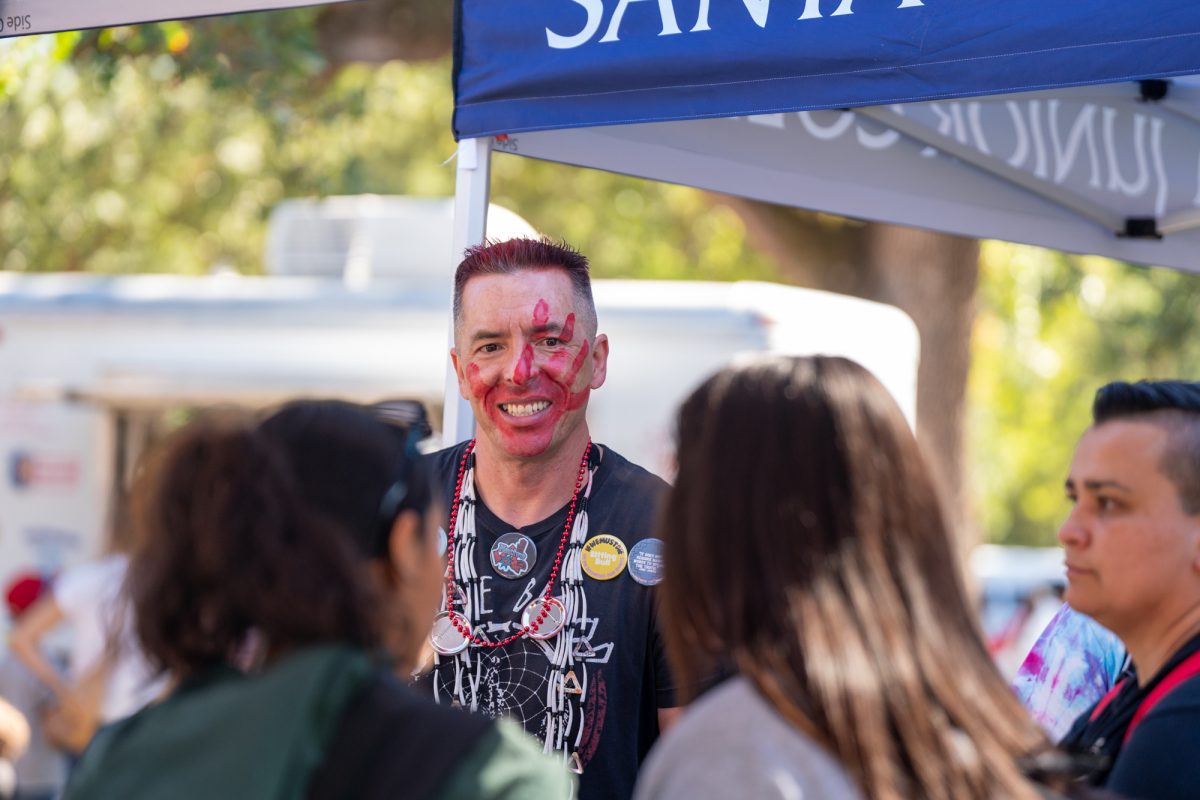 Jonny Brouillard speaks with students during the Indigenous Peoples' Celebration on the Santa Rosa campus on Monday, Oct. 14, 2024.