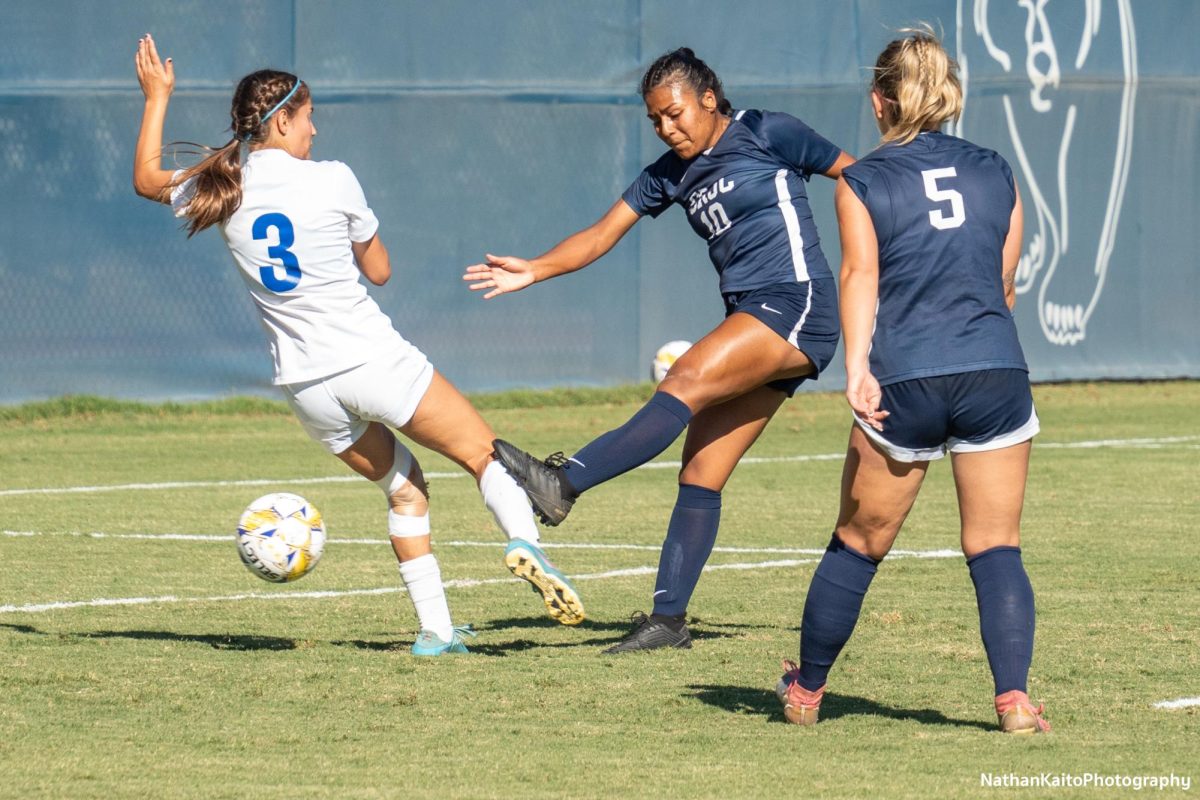 Bear Cubs’ midfielder Sulema Para Solorio nearly makes it 3-0 during the first half against Modesto on Tuesday, Oct. 22, 2024. 