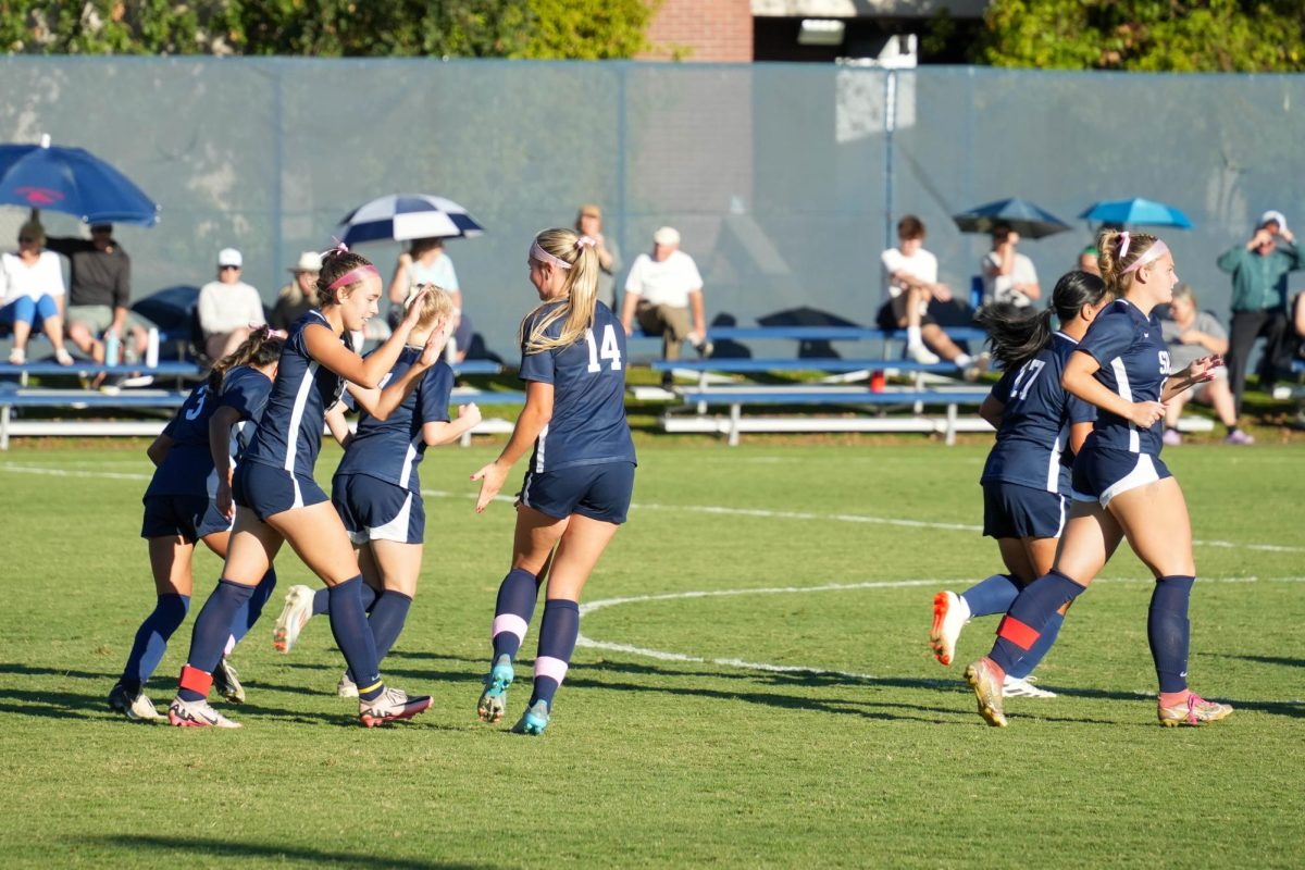 The Santa Rosa Bear Cubs celebrates Olivia Hohnstein’s goal against American River College on Tuesday, Oct. 15, 2024.
