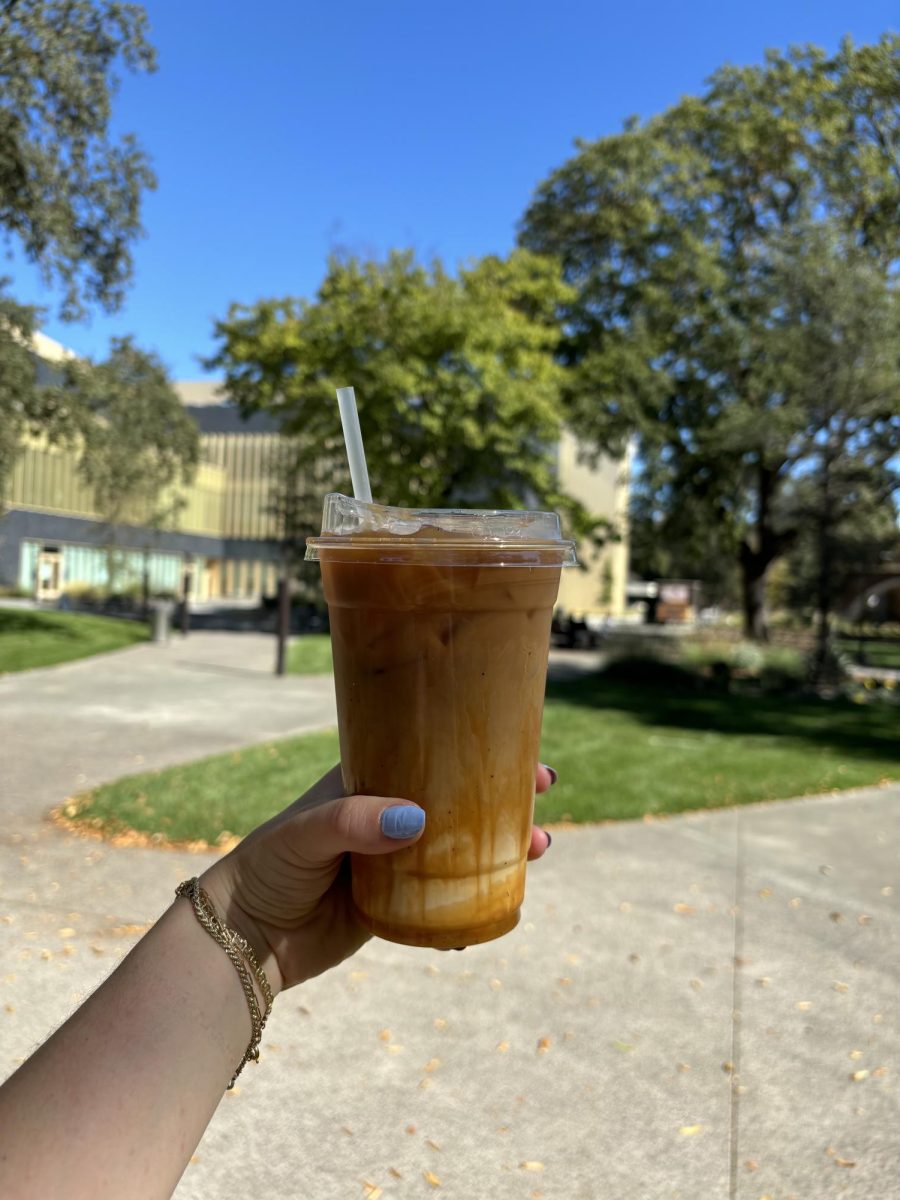 Drip's Pumpkin iced coffee in a to-go cup on a sunny fall afternoon at the Lindley Center for STEM Education on Tuesday, Oct. 15. 