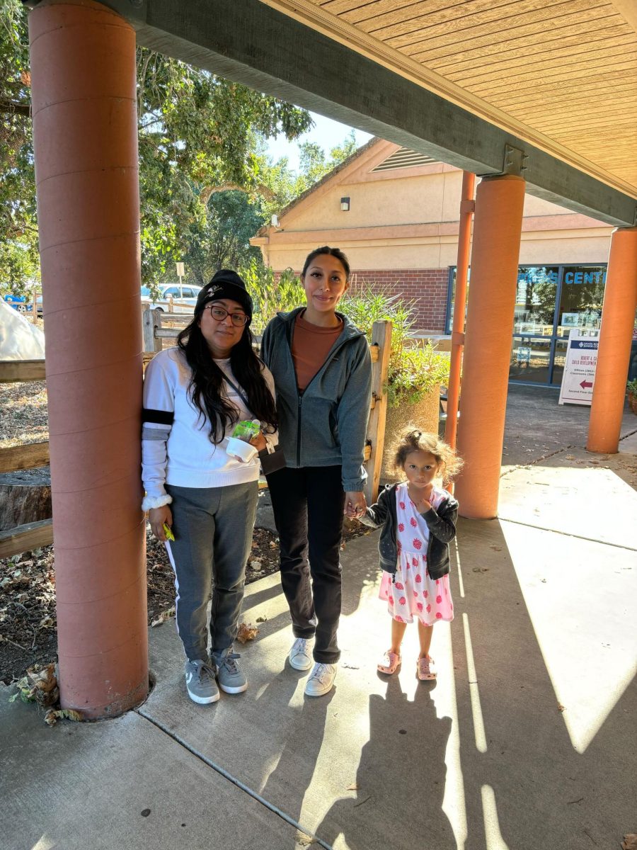 Thalia Fuentes (left), Mary Carmen Olivares (center) and Alyannah Meza (right) on their way into the Call Child Development Center on October 18, 2024. The group was unaware an SRJC alert was issued earlier that morning, stating the building was evacuated, but had since been declared safe to return. 