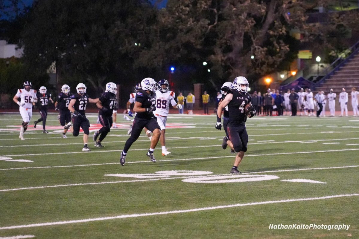 Santa Rosa’s strong safety Silas Pologeorgis covers ground for a touchdown against College of the Sequoias at Bailey Field on Friday, Oct. 11, 2024. 