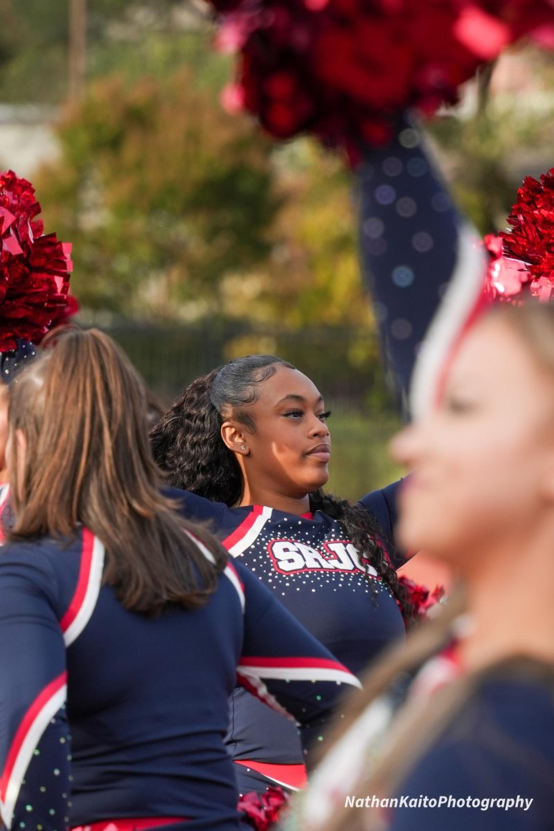 Bear Cubs cheerleader Leha O’Brien cheers the team on against the College of the Sequoias at Bailey Field on Friday, Oct. 11, 2024.