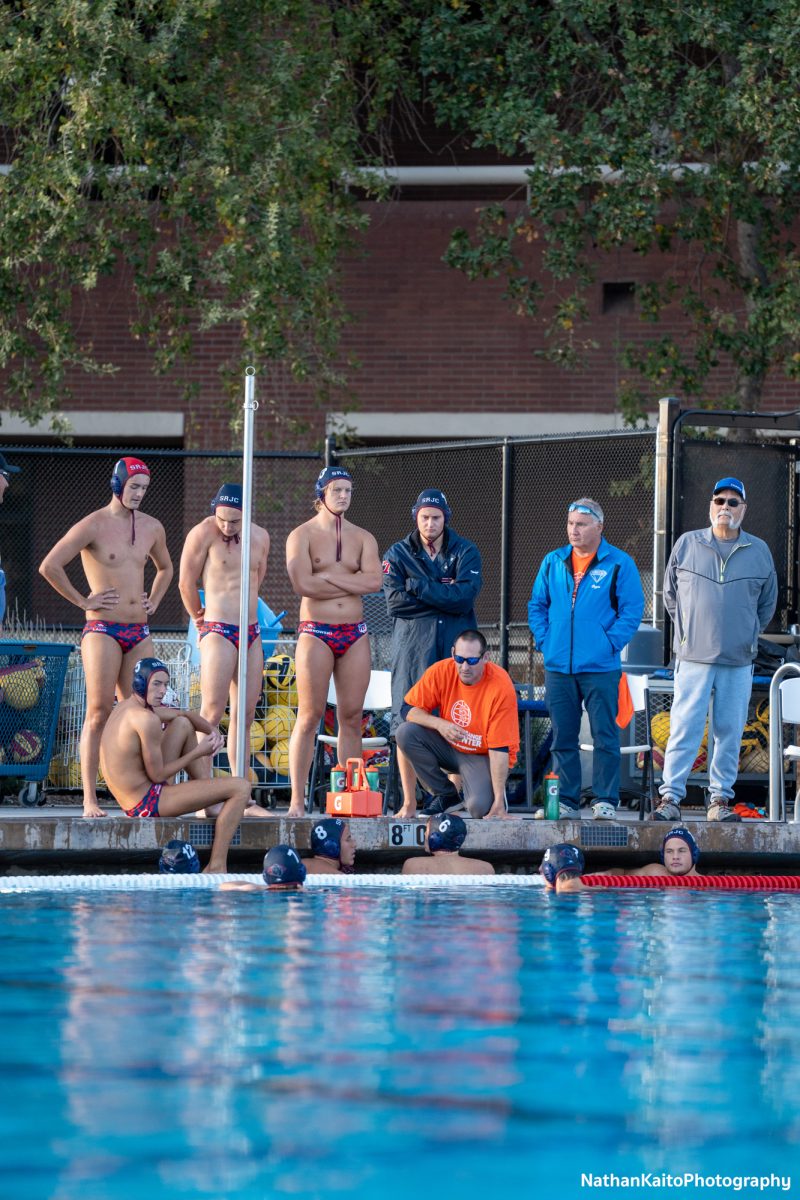 Bear Cubs’ associate head coach Tyler Denize regroups with the men’s team against Modesto on Wednesday, Oct. 30, 2024.