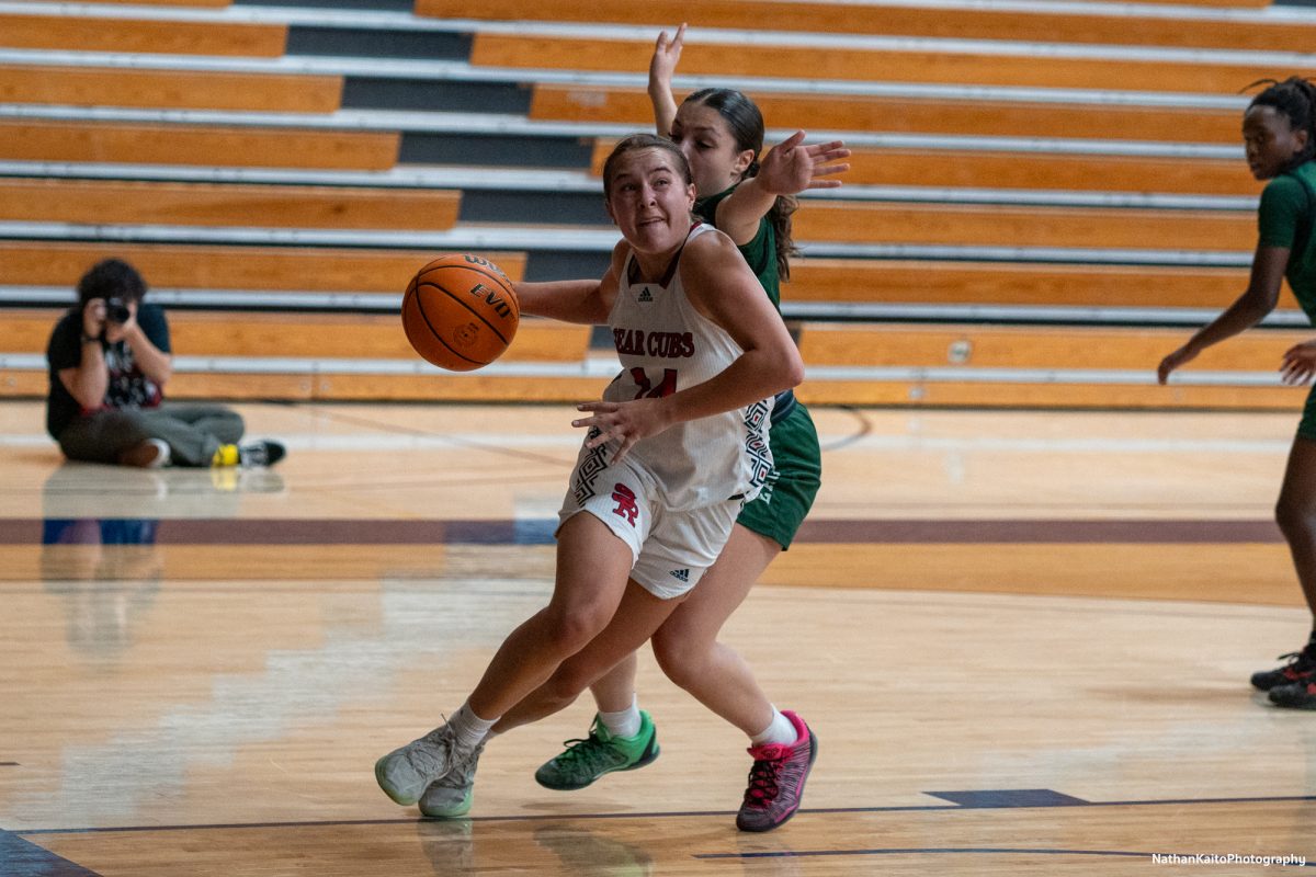 Bear Cubs’ forward Kaia Eubanks charges into the paint as she looks to build on their advantage against Laney at Haehl Pavilion on Friday, Nov. 22, 2024. 