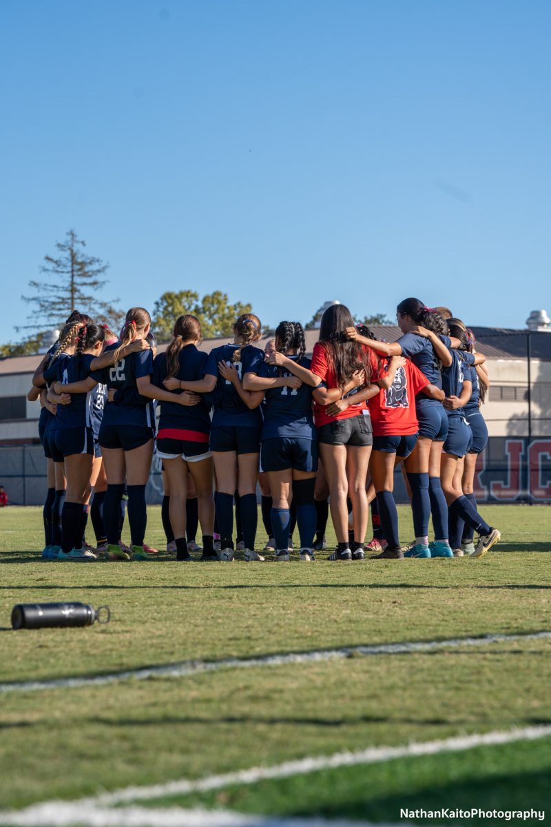 The Santa Rosa Bear Cubs huddle in the build up for their upcoming match against Cosumnes River at home on Tuesday, Oct. 29, 2024.