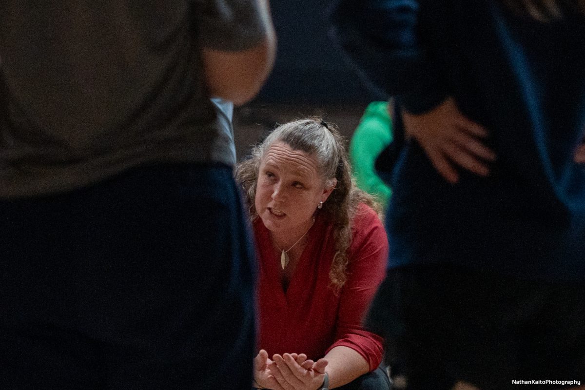 Bear Cubs’ head coach Lacey Campbell talks to her team during a time out against Laney at Haehl Pavilion on Friday, Nov. 22, 2024. 