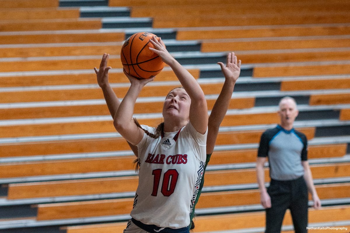 Santa Rosa’s guard Shasta Vlasak goes up for a layup during the latter stages of the game against Laney at Haehl Pavilion on Friday, Nov. 22, 2024. 