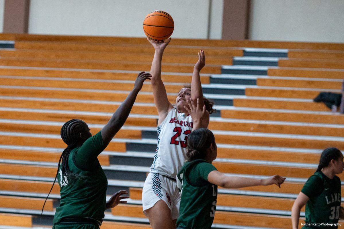 Bear Cubs’ guard/forward Ivy Gonzalez rises high for a layup against Laney at Haehl Pavilion on Friday, Nov. 22, 2024. 