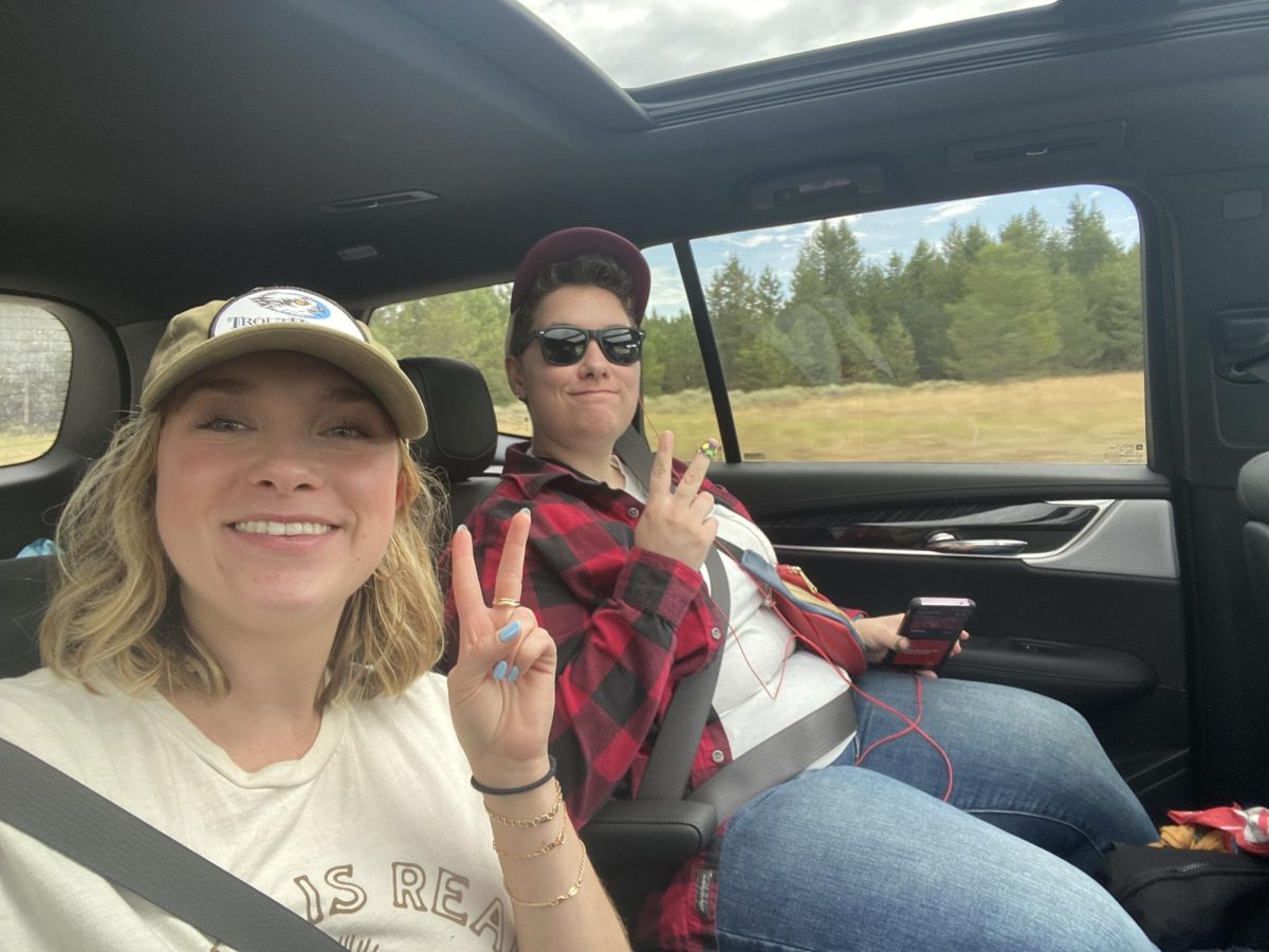 Sisters Cristan Molinelli-Ruberto (left) and Kathryn Molinelli-Ruberto (right) at Yellowstone National Park on Aug. 6, 2024. 