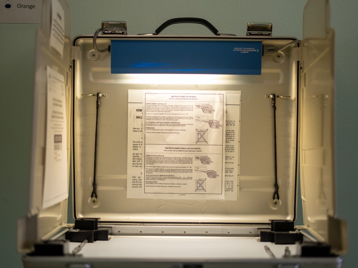 The booths at which voters will cast their votes at the Registrar of Voters in Santa Rosa on Nov. 5th, 2024. 