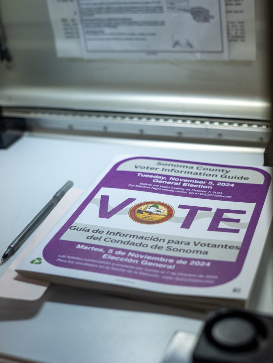 A Voter Information Guide book set out for Voters in the booths at the Registrar of Voters in Santa Rosa on Nov. 5th, 2024. 