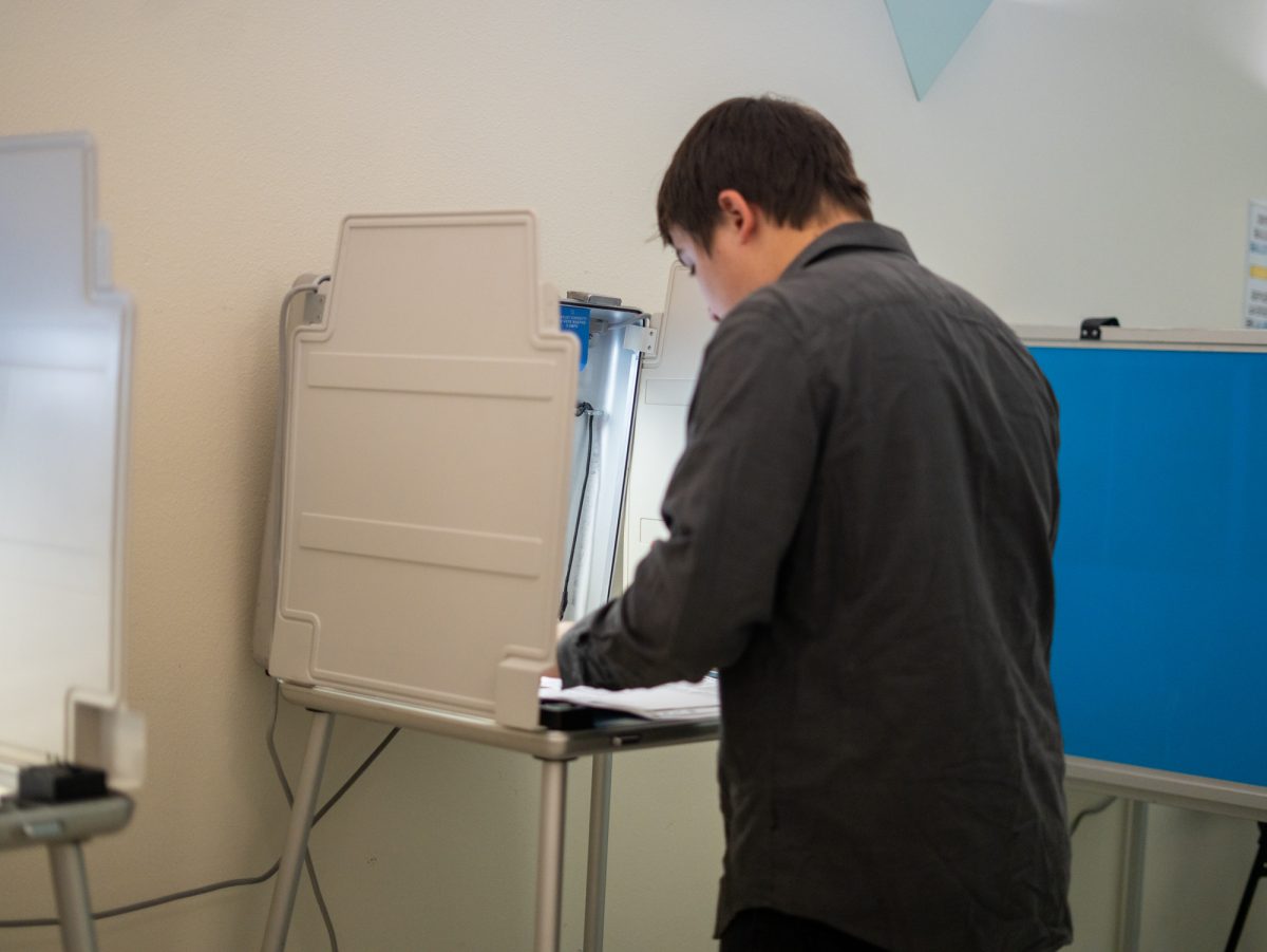 Oak Leaf reporter Nathan Kaito Morris confirms his voting choices at the Registrar of Voters in Santa Rosa on Nov. 5th, 2024. 