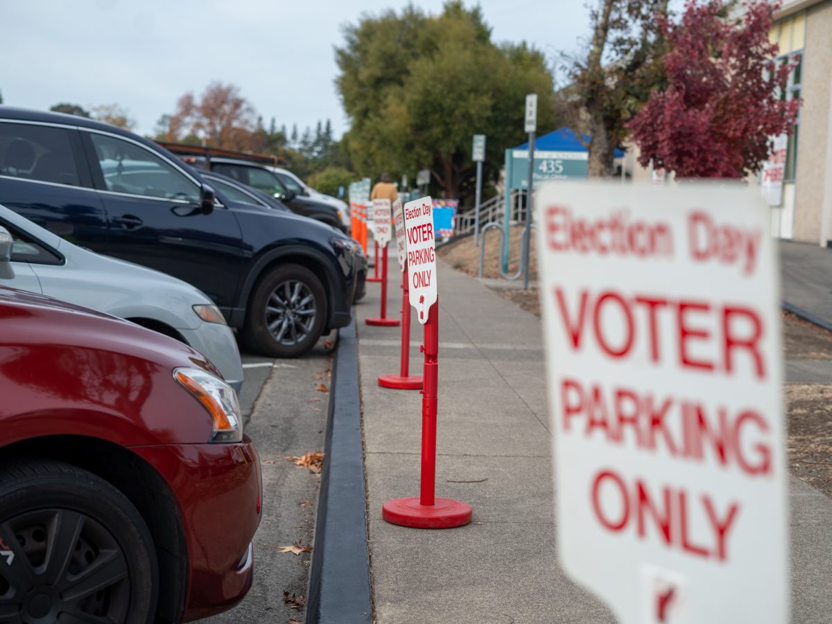 Cars lined up as voters cast their votes during the November Presidential Election at the Registrar of Voters in Santa Rosa on Tuesday, Nov. 5th, 2024