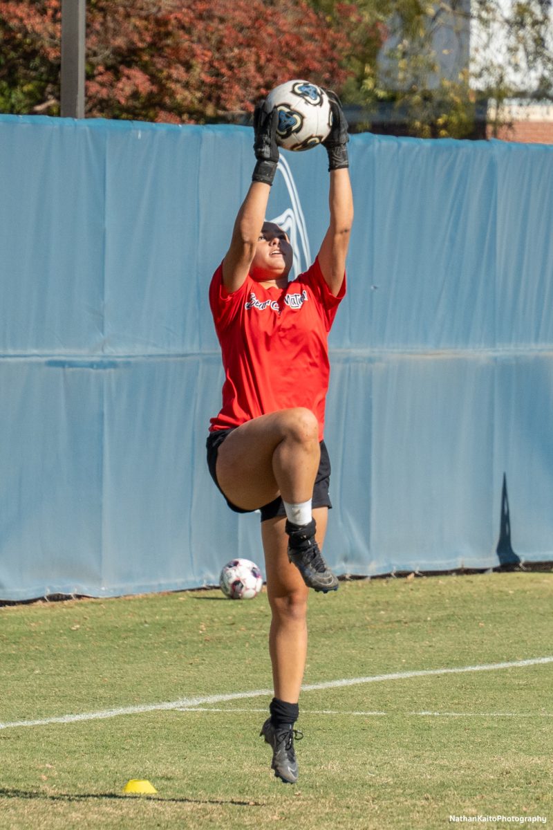 Santa Rosa's goalkeeper Brooklyn Marten claims the ball during warmups at home against Modesto on Friday, Nov. 8th, 2024