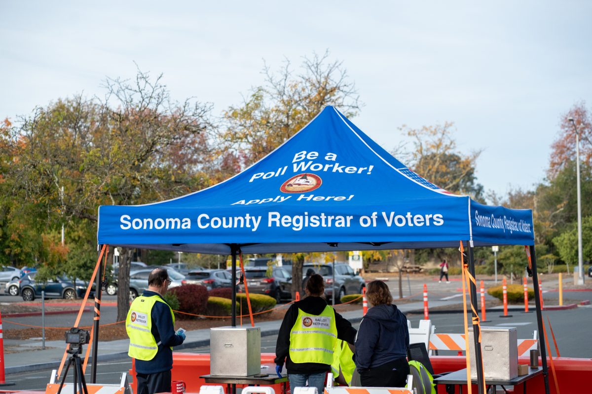 Ballot Retrievers prepares for incomings voters during the November Presidential Election at the Registrar of Voters in Santa Rosa on Tuesday, Nov. 5th, 2024 