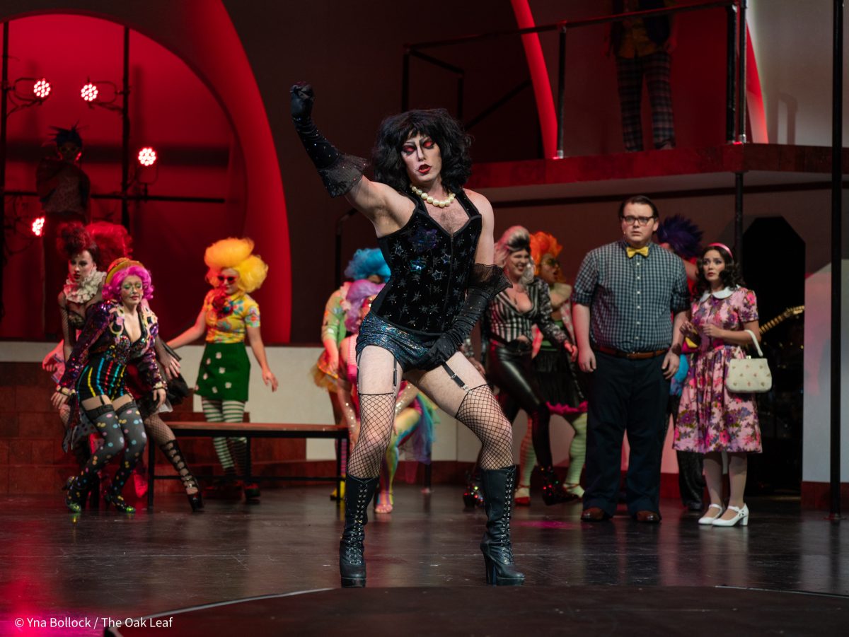 Alex Delzell as "Dr. Frank-N-Furter" in SRJC's Fall 2024 production of The Rocky Horror Show