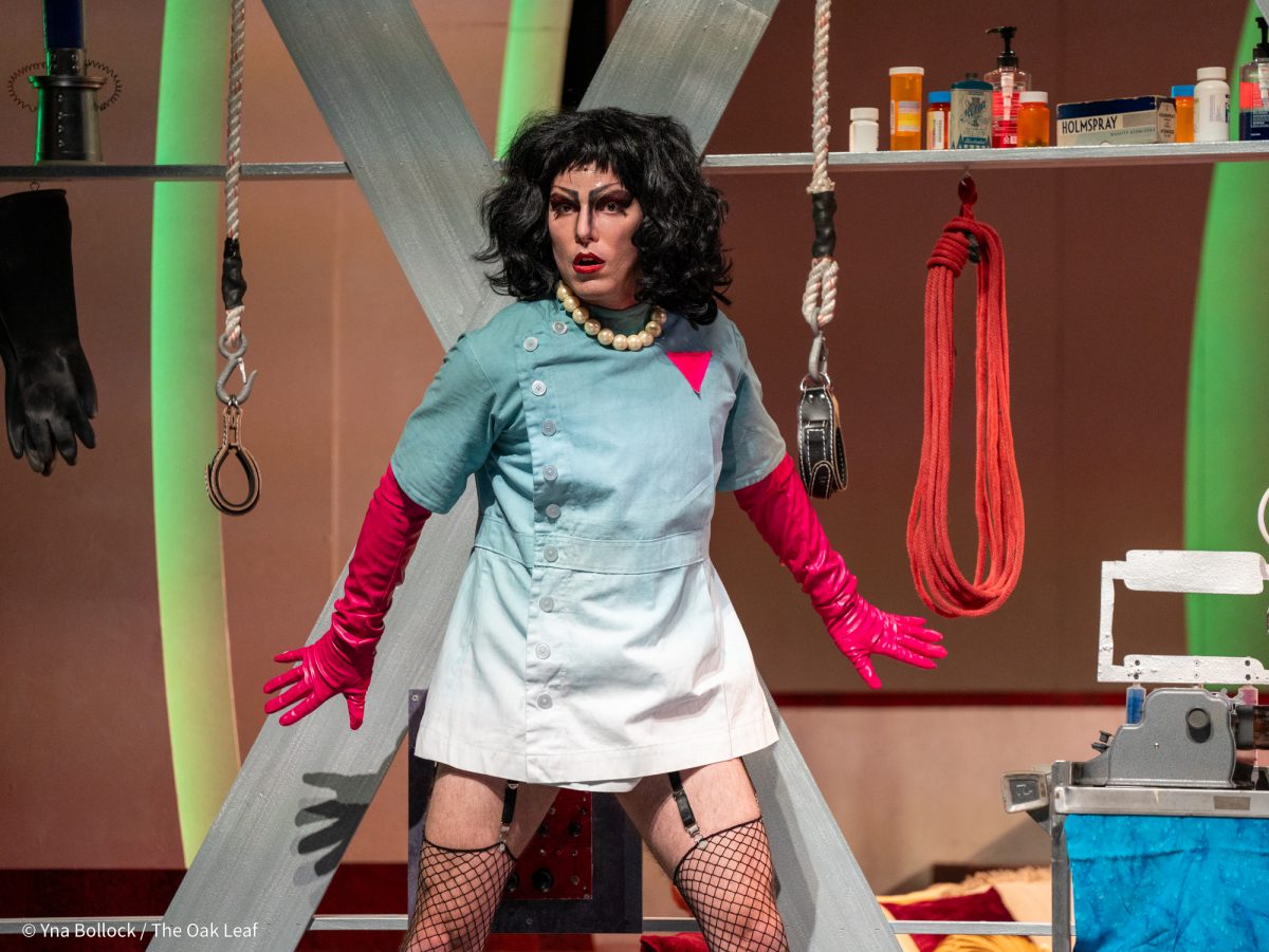 Alex Delzell as "Dr. Frank-N-Furter" in SRJC's Fall 2024 production of The Rocky Horror Show