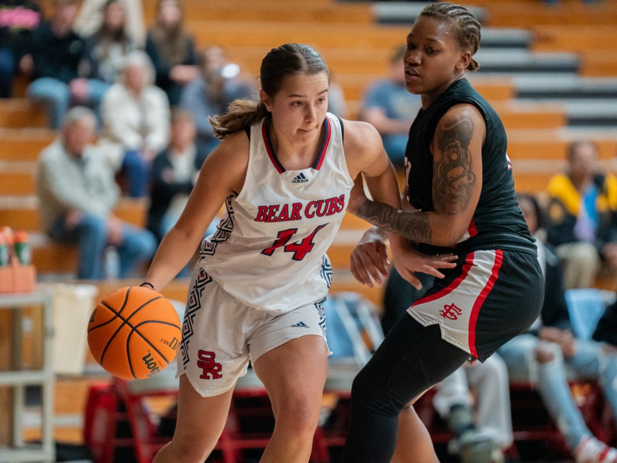 SRJC forward Kaia Eubanks fights through Rams guard To'shia Reynolds at home against City College of San Francisco on Sunday, Nov. 17, 2024.