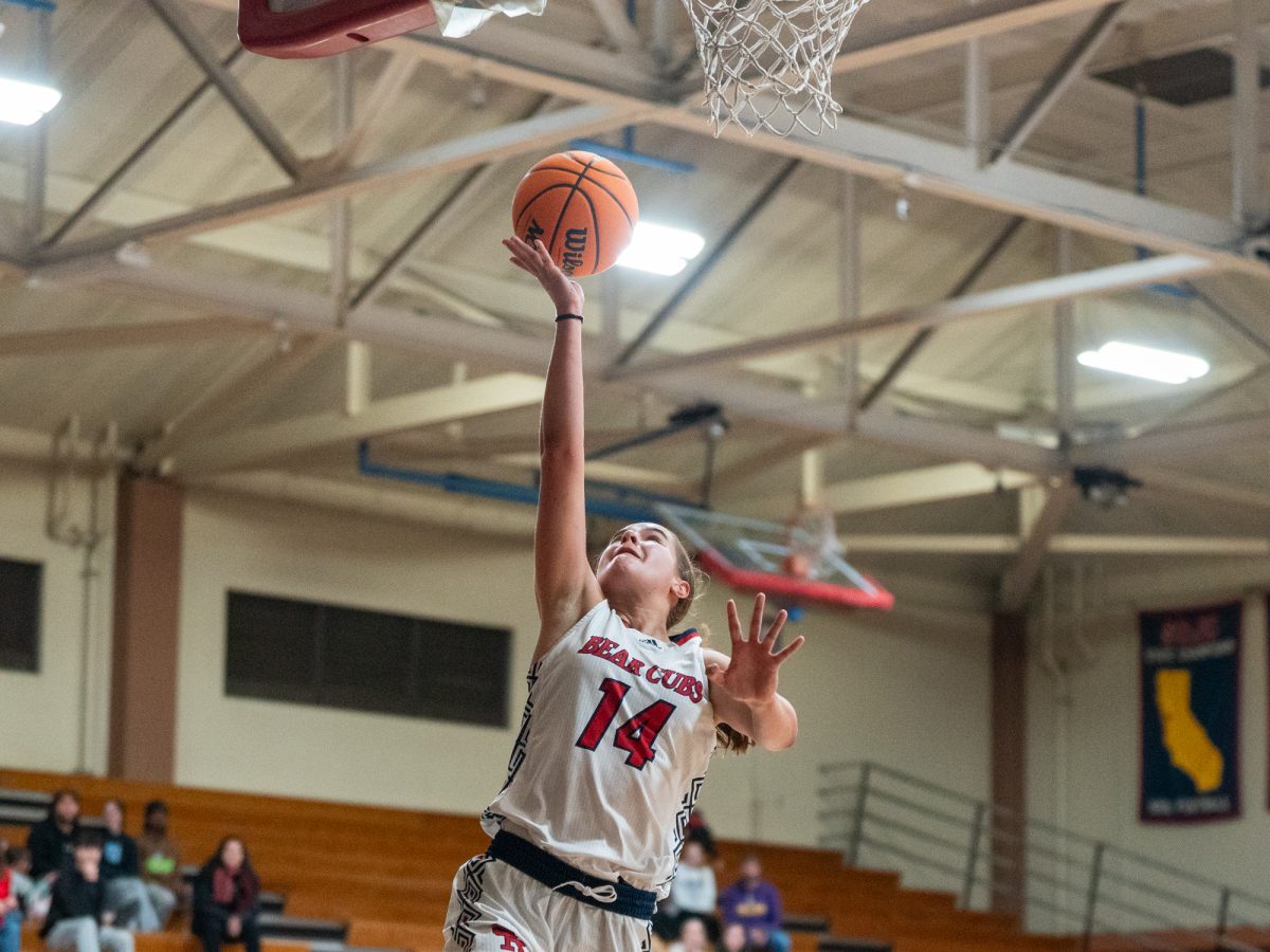 Bear Cubs forward Kaia Eubanks goes in for a layup at home against City College of San Francisco on Sunday, Nov. 17, 2024.