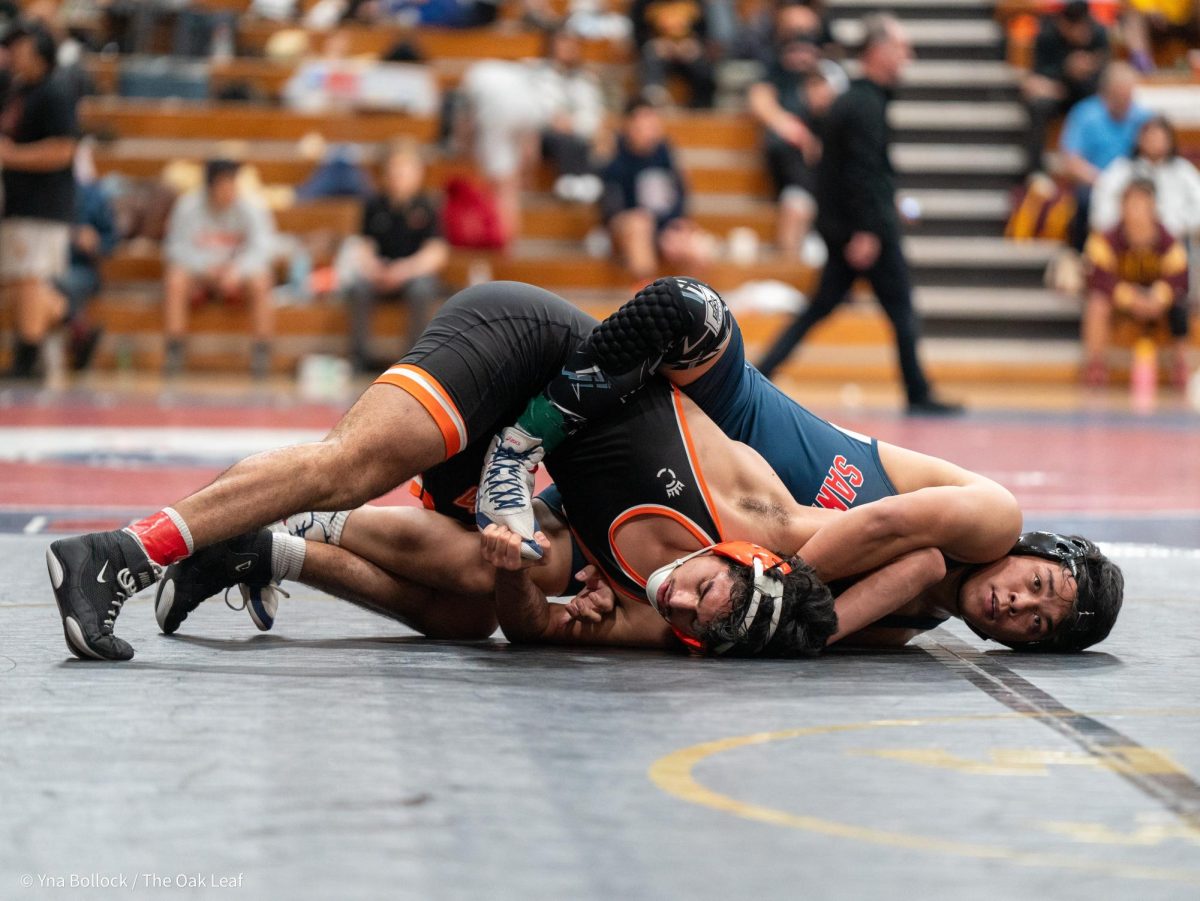 SRJC's Ikaika Madayag (157) wins by decision over Lassen's Kaleb Gomez in the second round of consolation matches at the CCCAA Norcal Regional Championships in Haehl Pavilion on Saturday, Dec. 7.