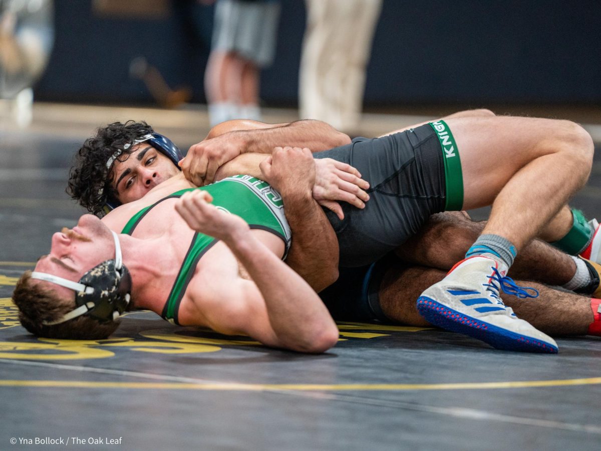 Bear Cub Rayhan Jaleel (197) annihilates Shasta College’s Garrison Palmer in the first round by tech fall, 16-0 at the CCCAA Norcal Regional Championships in Haehl Pavilion on Saturday, Dec. 7.