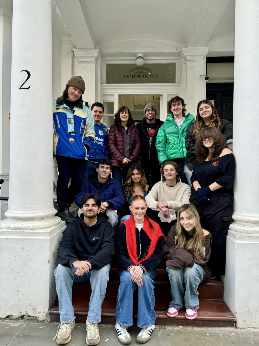 From left to right: 
Benjamin Heckman, Diego Cruz, Anne Belden, Mason Zunino, Rosemary Cromwell, Corrina Elias-Berg, Joseph Tugwell, Kayla Matsuura, Joe Tourk, Kate Owen Dildine, Nauder Maghsoodnia, Hannah Maloney.
Oak Leaf London staff stuns on the steps of AIFS Taylor House in Kensington.