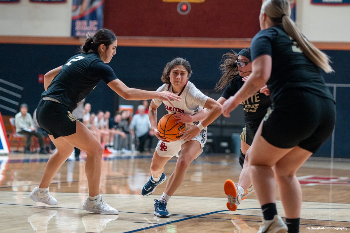 Bear Cubs’ guard Lindsey Arellano breaks through the defense against Butte at Haehl Pavilion on Tuesday, Dec. 10, 2024