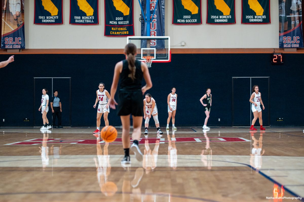 Butte comes forward as the Bear Cubs take up their defensive positions against Butte at Haehl Pavilion on Tuesday, Dec. 10, 2024